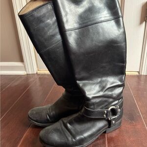 Frye Black Leather Tall Harness Boots